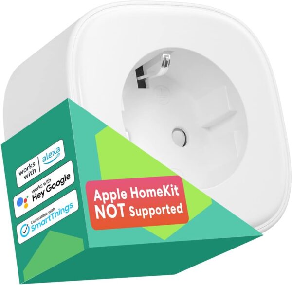 Meross Enchufe Inteligente, Enchufe WiFi 16A con Control por App y de Voz, Temporización, Compatible con Alexa, Google Home y SmartThings, Smart Plug 3840W, 2,4GHz