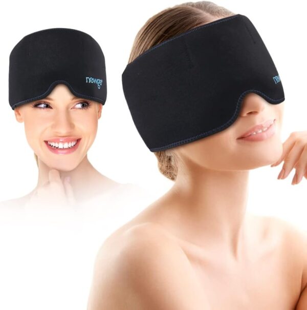 NEWGO Antifaz reutilizable para aliviar el dolor de cabeza, la migraña, la tensión, el estrés, la hinchazón de los ojos y el dolor asociado a la quimioterapia con terapia de frío o calor