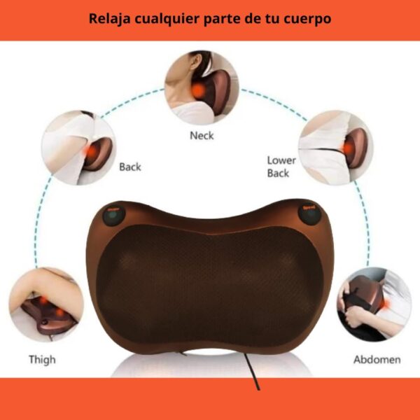 Masajeador Cervical y Espalda. Almohada relajante, Cojín Eléctrico con Calor, regulable con dos botones. Masajeador Bidireccional con 8 Rodillos, Ideal para Casa, Oficina, Coche o Viaje. - Image 3