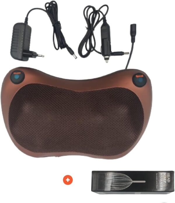 Masajeador Cervical y Espalda. Almohada relajante, Cojín Eléctrico con Calor, regulable con dos botones. Masajeador Bidireccional con 8 Rodillos, Ideal para Casa, Oficina, Coche o Viaje.