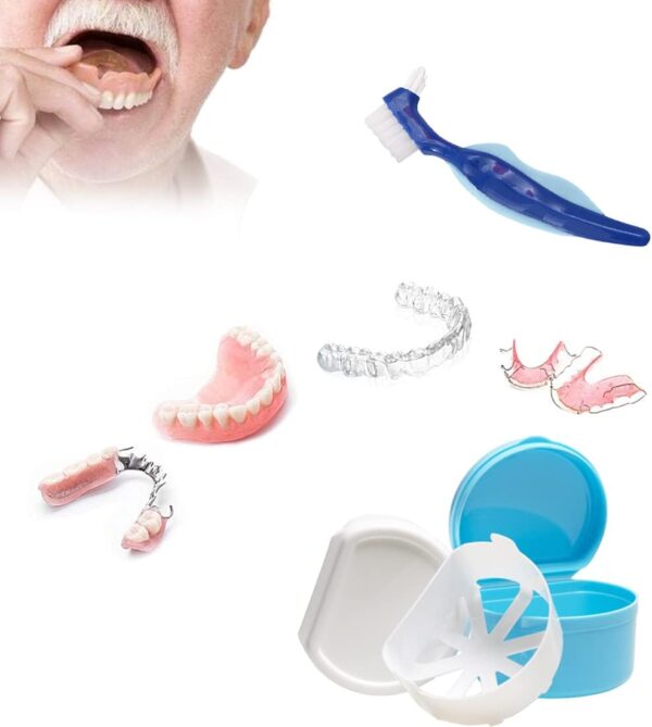 Caja para dentaduras postizas, Caja de almacenamiento para dentaduras postizas, Recipiente para limpieza de dentaduras postizas, con cepillo de dientes falso, para el cuidado de la dentadura postiza - Image 4