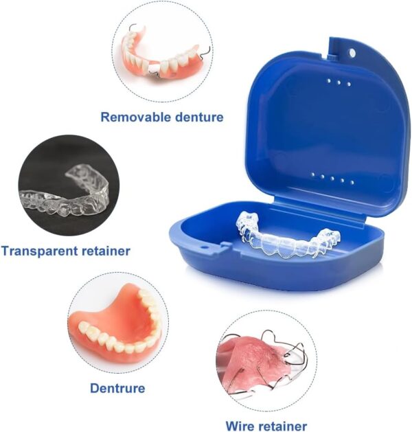 mizikuu 6 Piezas Caja Dentadura kit, Estuche Para Dentadura con 2 Pcs Cepillo de Dientes Postizos Caja de Almacenamiento de Dentaduras Postizas con colador Caja ortodoncia para Remojo Limpieza - Image 3