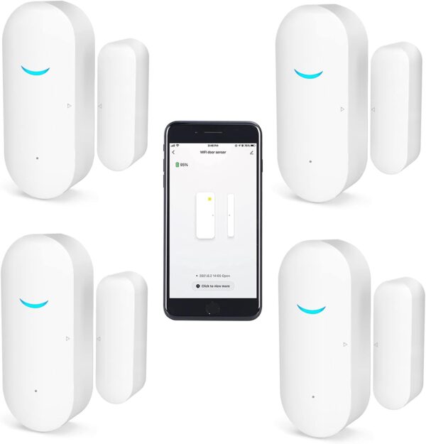 Sensores de Puerta y Ventana WiFi, Alarma Inteligente Tuya con Control de aplicación de notificación Gratuita, Sistema de Alarma de Seguridad para el hogar,Compatible con Alexa (Paquete de 4)
