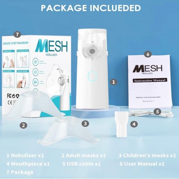 Nebulizadora para Adultos y Niños, Inhalador de Vapor de Niebla Fría con 1 Boquilla, 1 Máscara para Adultos y 1 Máscara para Niños - Tasa de Atomización Ajustable (Blanco)