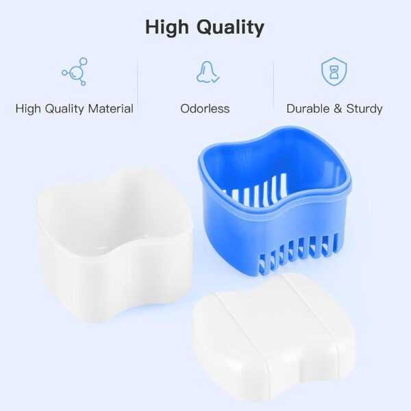 katmerio Dentures Case,2 Set Caja de baño de dentadura dental, juego de limpieza de dentaduras, caja de retención dental, contenedor de remojo,caja de dentadura para almacena - Image 4