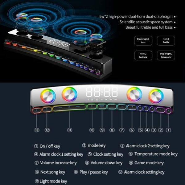 Zedo Altavoces Bluetooth SH39 Reloj Bluetooth inalámbrico RGB Juego Altavoz Barra de sonido 3D estéreo subwoofer multifuncional colorido mecánico hogar, viajes, camping - Image 5