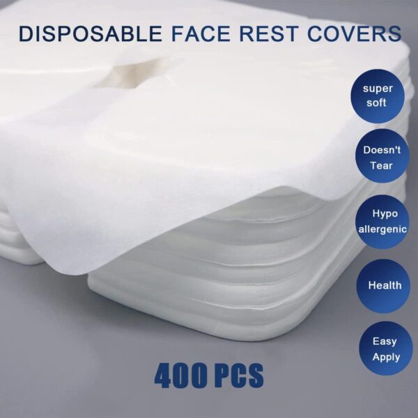 400 Piezas Fundas Desechables para Reposacabezas de Mesa de Masaje, Tvvcalk Toallas Desechables con Hendidura Nasal para Mesas de Masaje (400) - Image 2