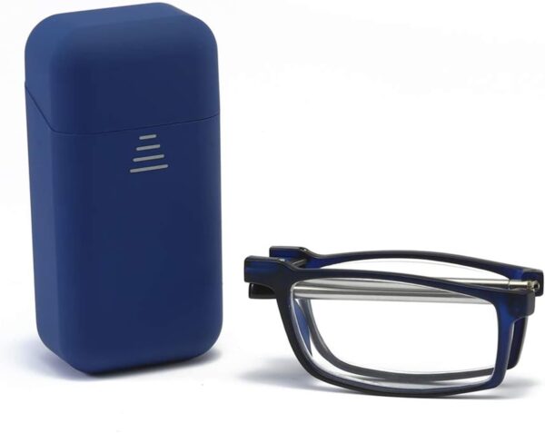 MMOWW Gafas de Lectura Plegables Bolsillo Portátil, Lector de Bloqueo de Luz Azul, Bisagra de Resorte Con Patillas Telescópicas y Caja Elástica Ultraligera de Moda (Azul, +1.5)