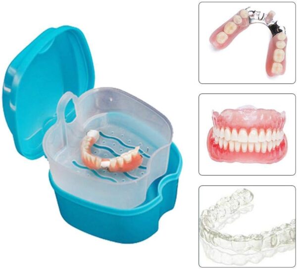 Caja de Baño para Dentadura Postiza,Caja de Baño para Dentadura Postiza Dental con Contenedor de Red Colgante(Azul Claro) - Image 7