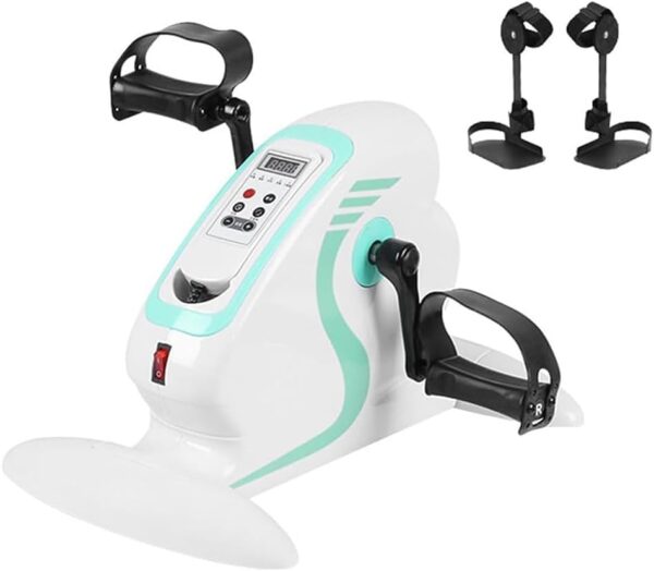 Ejercitador de pedal eléctrico,entrenador de piernas automático con 12 velocidades,bicicleta estática portátil con pedal con soporte doble, pantalla LCD, para entrenamiento en casa, gimnasio, oficina