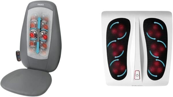 Homedics Shiatsu Asiento Masajeador Eléctrico para Espalda y Hombros – Silla Ajustable para el Hogar y Oficina- Gris Deluxe Shiatsu Masajeador Eléctrico para Pies con Calor