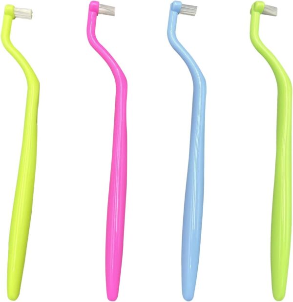 Ortodoncia Cepillo de dientes Pequeño Tuft Cepillo de dientes Pequeño Pequeño Cepillo Interspace Compacto para Implantes Dentales, Tirantes y Limpieza de Detalle de Dientes, 4 Piezas (4 Colores D)
