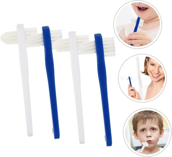 Healeved 4 unidades de doble cabezal falso cepillo de dientes para prótesis cepillo de dientes de prótesis cepillos de dientes duros para adultos doble cabeza cepillo de dientes sensorial dentaduras - Image 6