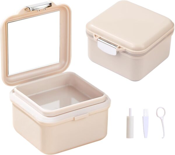 GmeDhc Caja Aparato Dental con Filtrar, Caja Ferula Dental, Caja de Dentaduras Postizas, Funda Aparato Dental Ortodoncia, Retenedor Dental, con Cepillo de Limpieza y Gancho Quita Frenillos