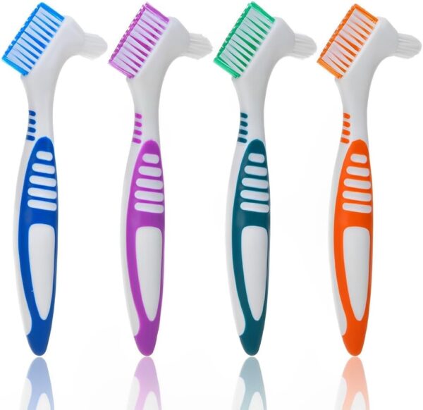 VIUWIZE Paquete de 4 cepillos de dientes, cepillo para dentaduras postizas, cepillo de limpieza para dentaduras postizas, cepillo de limpieza para dentaduras postizas portátil