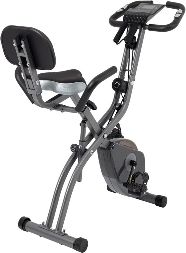 Bicicleta estática de 10 niveles de resistencia magnética ajustable, plegable y silenciosa, con banda de resistencia de brazos, pantalla LCD, utilizada para bicicleta de entrenamiento aeróbico en casa, capacidad de peso estacionaria de 250 libras