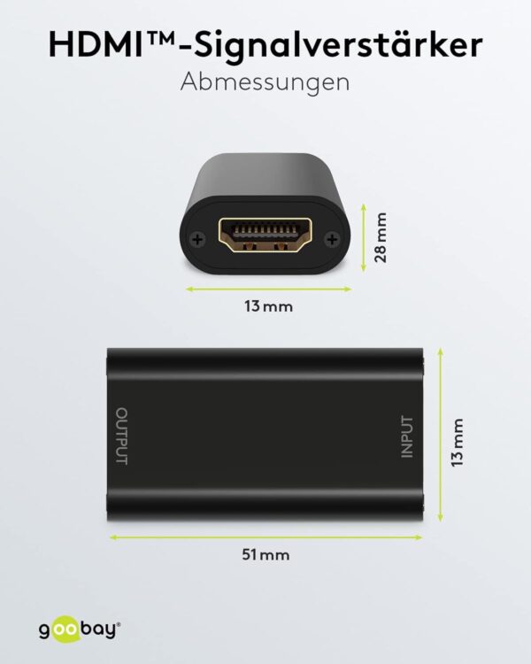 Goobay 58491 Amplificador de señal HDMI/repetidor 4K @30Hz - para Extender una conexión HDMI hasta 40m / Plano Carcasa Robusta de Aluminio/Negro - Image 3