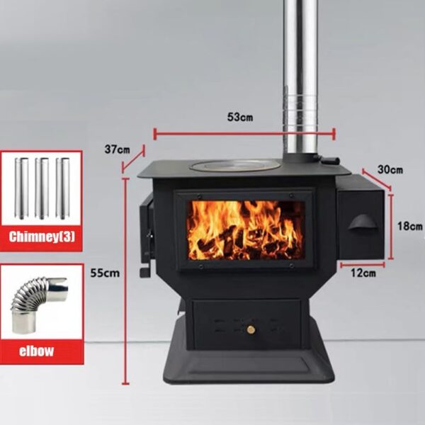 Estufa de leña de hierro fundido, horno de leña de carbón de hierro fundido puro con ventana de visualización, tienda portátil, estufa de leña multicombustible for interiores, calefacción y cocina - Image 7
