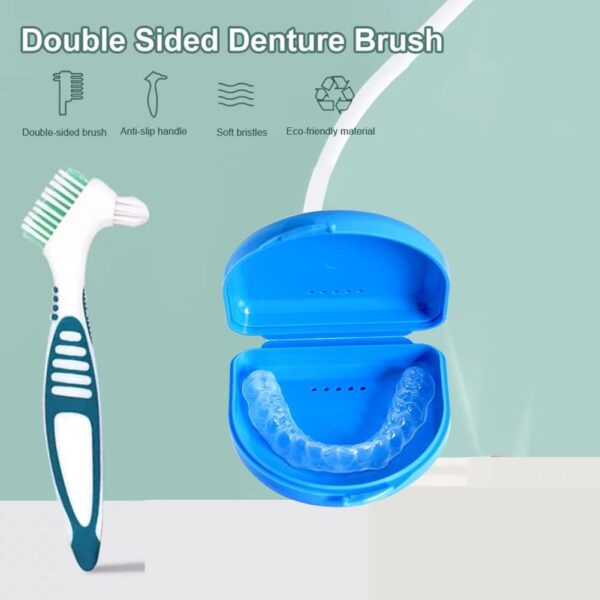Caja Dentadura Postiza,Caja para aparatos de Ortodoncia,Caja de Retenedor Caja de Almacenamiento de dentadura,con cepillo para limpieza de dentaduras postizas - Image 4