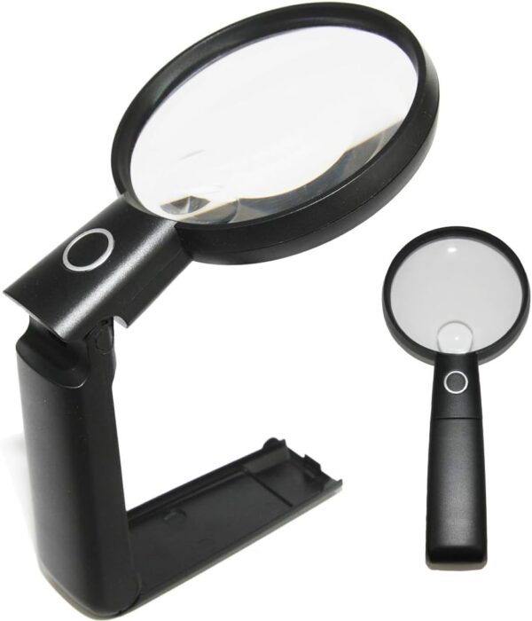 EASY MAGNIFIER Lupa de Mesa para Leer Libros con Luz LED 2x/4x Trabajo; Lupas Lectura de Gran Aumento Profesional; Lupa de Mano Niños iluminada; Regalos para Personas Mayores