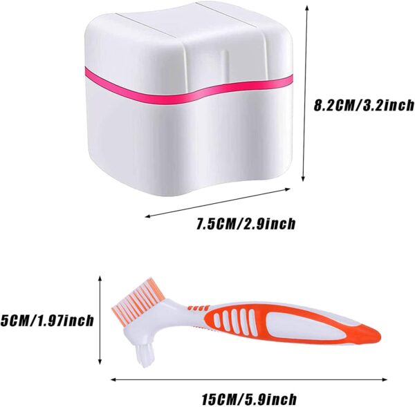 Juego de 2 cepillos y caja de limpieza de dentaduras – Estuche de baño para dentadura con cesta + 2 cepillos para dentadura portátil, caja de almacenamiento de retención de dentadura - Image 2