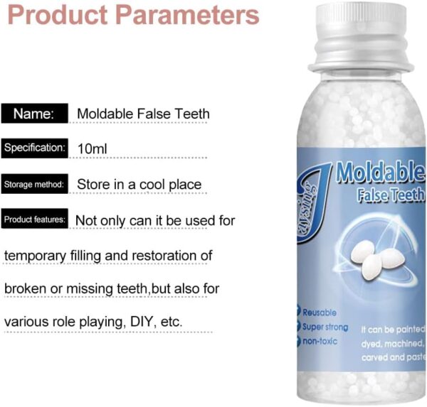 Kit de Reparación de Dientes Temporal, Reemplazos de Dientes Temporales, Dientes falsos moldeables temporales para reparar el relleno del diente roto faltante, Ajuste Instantáneo y Sonrisa Segura,10ml - Image 4