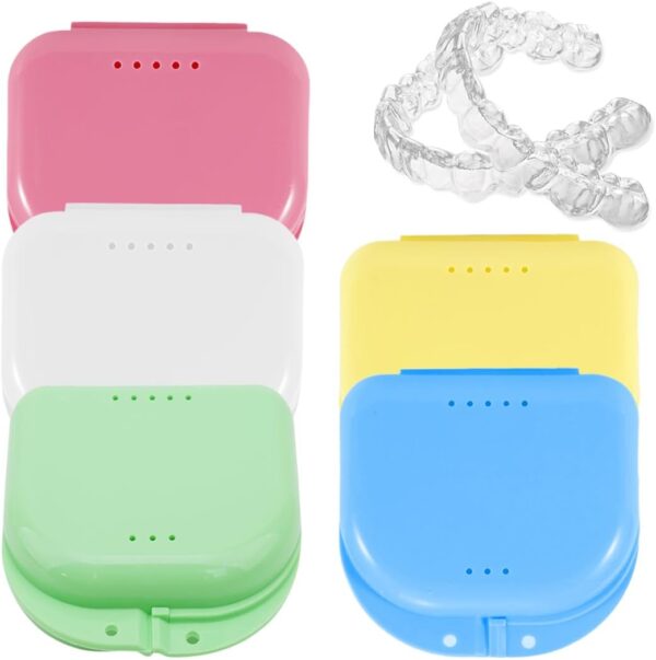 XIWJLWO Paquete de 5 cajas para aparatos ortopédicos, caja para férulas dentales, caja para guardar dentaduras postizas, adecuada para dentaduras postizas y protectores bucales