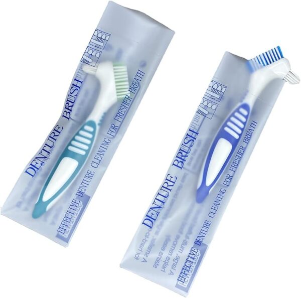 Cepillo de dentadura dental, herramienta limpiadora de dentaduras postizas con cerdas multicapa y mango ergonómico