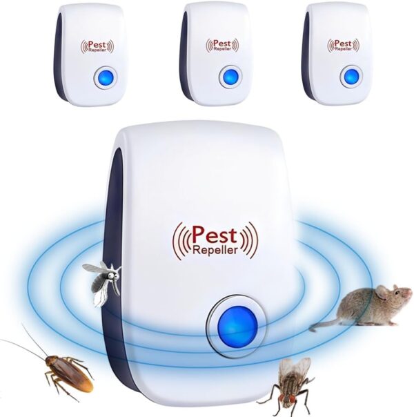 aiMaKE Repelente Ultrasónico de Plagas, 4 Pack Electrónico Repelente Mosquitos Insectos Control de Plagas, para Interiores Anti Ratones,Cucarachas, Moscas,Mosquitos, Arañas