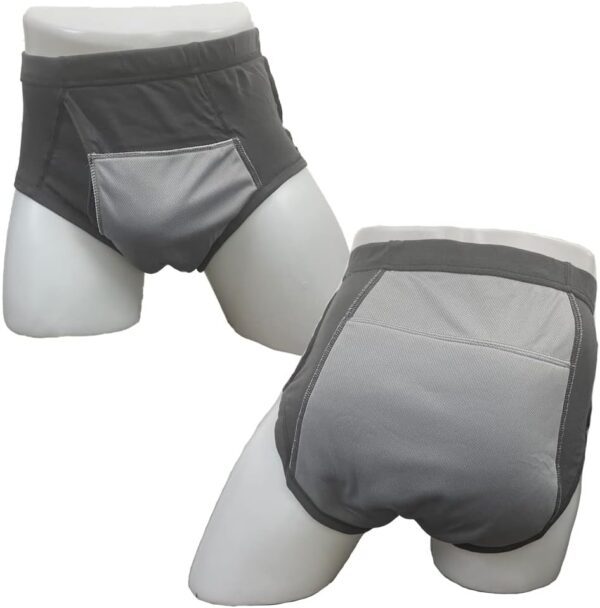 Pantalones cortos de incontinencia lavables para hombre, ropa interior abierta, para adultos, pacientes, reutilizables, transpirables, para adultos, próstata, 500 ml (Gris, L)