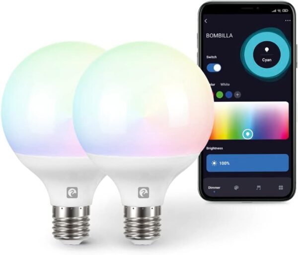 Garza Smart - Pack 2 Bombilla LED Inteligente Wifi Globo G95, 11W (equivale a 75W de incandescencia), E27, RGB + CCT, Intensidad regulable, Programable, Control voz y app, Alexa/Google, WiFi 2.4GHz