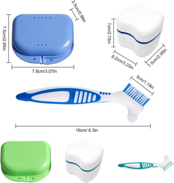 mizikuu 6 Piezas Caja Dentadura kit, Estuche Para Dentadura con 2 Pcs Cepillo de Dientes Postizos Caja de Almacenamiento de Dentaduras Postizas con colador Caja ortodoncia para Remojo Limpieza - Image 7