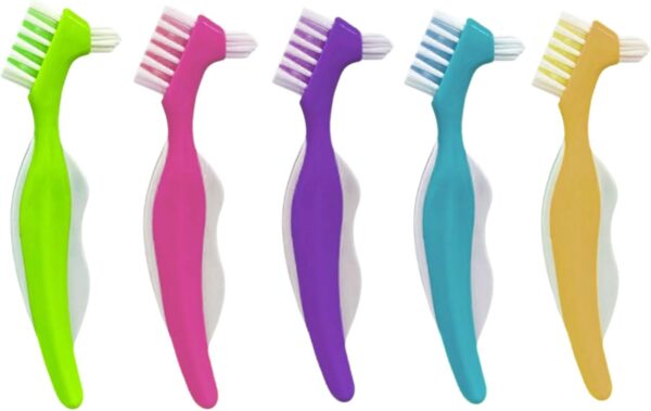 5 cepillos de limpieza de dentaduras postizas con cerdas multicapa, cepillo triangular duro de doble cara para limpieza de dientes falsos, multicolor