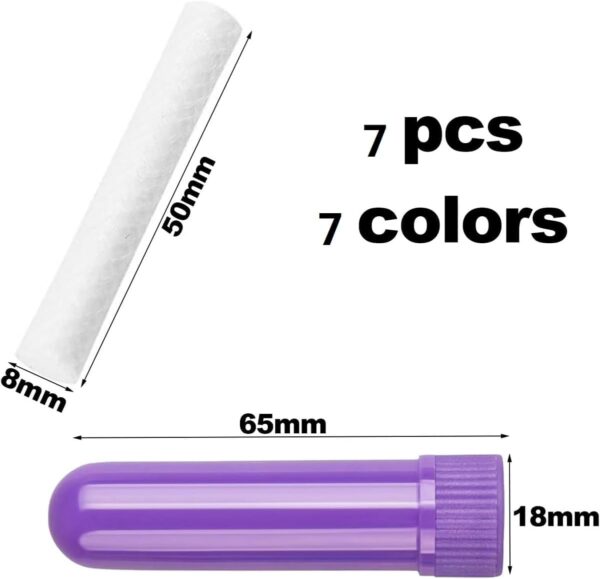 Inhalador Aromaterapia,Inhaladores Nasales,Tubos de Aceite Esencial,Aromaterapia Tubos de Aceite Esencial 7PC Plástico Tubo Aromaterapia con Mechas de Algodón Buena Higroscopicidad Rellenables - Image 3