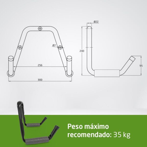 Amig - Gancho Colgador de Pared | Soporte para Bicicletas y Herramientas | Acero Zincado | Recubrimiento de Goma Antideslizante | Fácil Instalación | Peso recomendado: 35 kg - Image 6