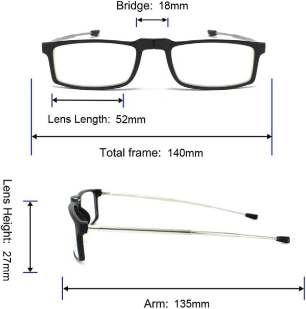 MMOWW Gafas de Lectura Plegables Bolsillo Portátil, Lector de Bloqueo de Luz Azul, Bisagra de Resorte Con Patillas Telescópicas y Caja Elástica Ultraligera de Moda (Azul, +1.5) - Image 6