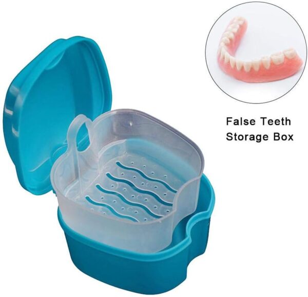 Caja de Baño para Dentadura Postiza,Caja de Baño para Dentadura Postiza Dental con Contenedor de Red Colgante(Azul Claro) - Image 8