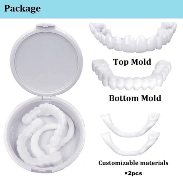 2 Pares Dentaduras Postizas Instantáneas, Dientes de Carillas Cosméticos Carillas Dentales Carillas Falsa Temporales de Dientes para Mujeres Hombres - Image 3
