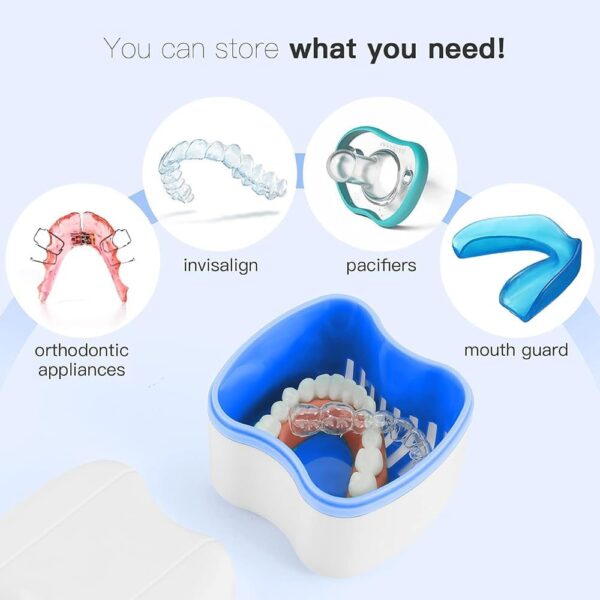 katmerio Dentures Case,2 Set Caja de baño de dentadura dental, juego de limpieza de dentaduras, caja de retención dental, contenedor de remojo,caja de dentadura para almacena - Image 2