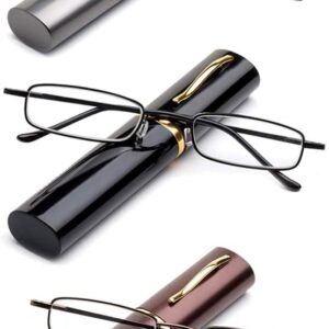 MMOWW 3 pares de gafas de lectura ultrafinas con forma de bolígrafo, con bisagr...