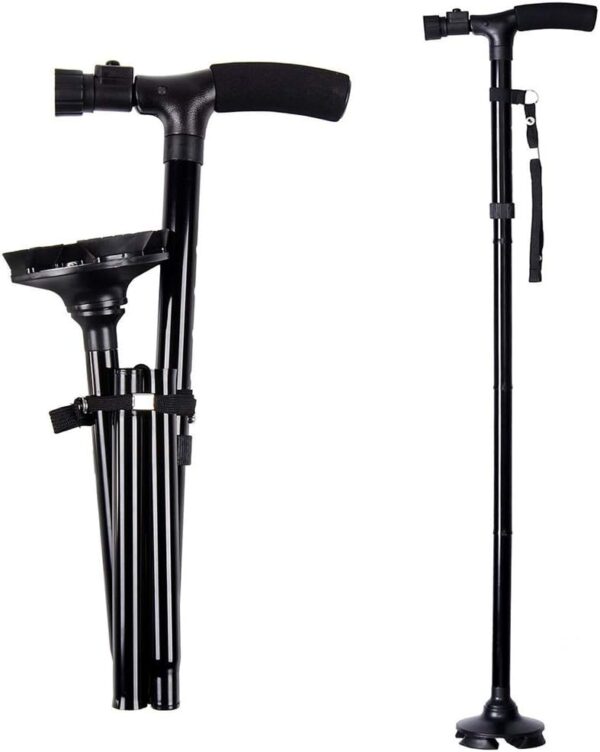 Bastón Plegable con luz LED, Altura Ajustable fiable, Ligero, Plegable, con Mango en T y Base pivotante… - Image 2