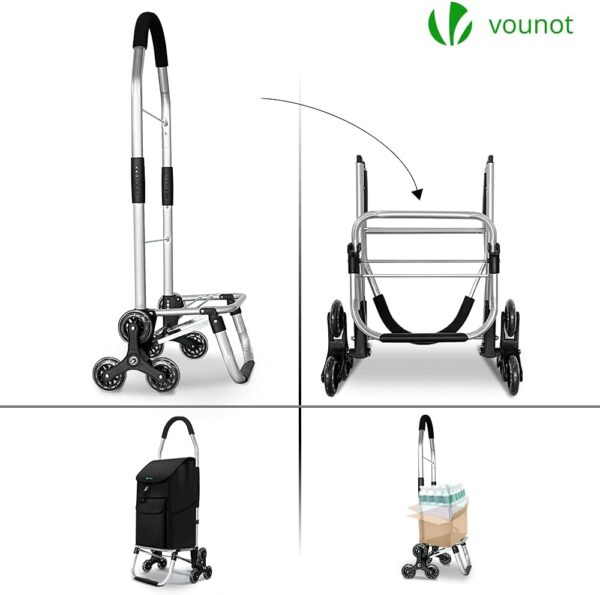 VOUNOT Carrito Compra Plegable de Aluminio, Carro de la Compra 6 Ruedas con Bolsa Oxford Desmontable, 45 L, Negro - Image 3