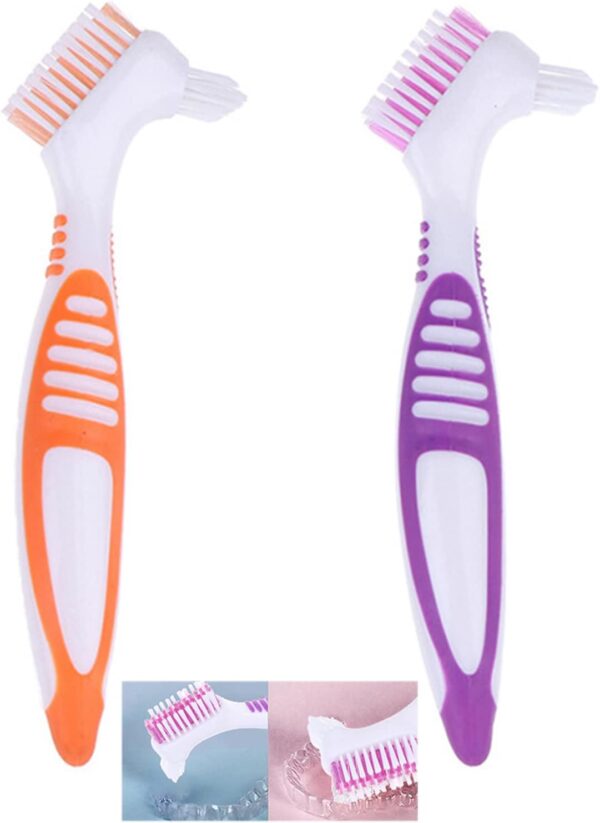 LacyMC 2 PCS Cepillo De Dientes Para Dentaduras,Cepillos de Limpieza de Prótesis Portátiles,Cepillos de Limpieza de Dentaduras,para Cuidado Dentaduras Postizas
