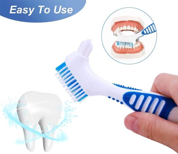 Cepillos portátiles para limpieza de dentaduras postizas con cerdas moderadamente multicapa, cepillo de doble punta para limpiar dientes artificiales, 2 colores - Image 5