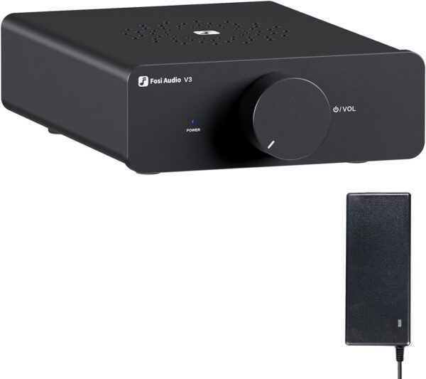 Fosi Audio V3 Amplificador estéreo Home Audio 300 Watts x2 Power TPA3255 Class D Mini 2 Channel Amp para estantería pasiva Altavoces de torre Desktop Home Theater con fuente de alimentación de 32V