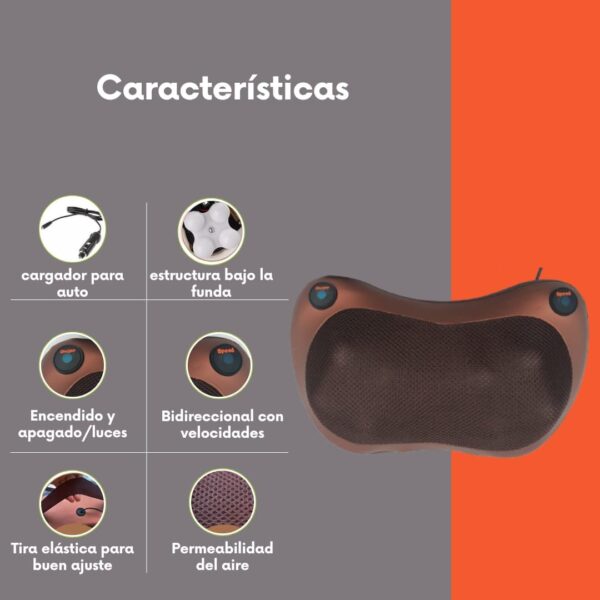Masajeador Cervical y Espalda. Almohada relajante, Cojín Eléctrico con Calor, regulable con dos botones. Masajeador Bidireccional con 8 Rodillos, Ideal para Casa, Oficina, Coche o Viaje. - Image 4