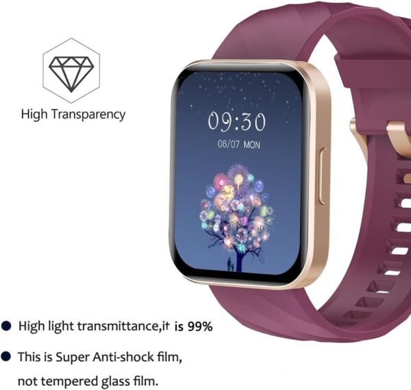 Youniker Paquete de 6 protectores de pantalla compatibles con RUIMEN D1 de 1.85 pulgadas para reloj inteligente GloryFit D1 de 1.85 pulgadas, protectores de pantalla transparentes HD antiarañazos - Image 3