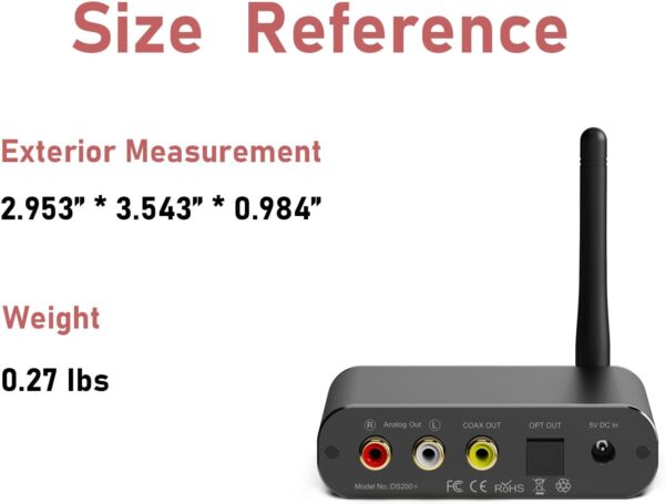 YMOO Receptor de Audio Bluetooth 5.3 para Amplificador Adaptador de Audio Bluetooth, Chip óptico ESS DAC,Receptor de Música por Cable con Salida LDAC RCA Salida Coaxial para Sistema Estéreo Doméstico - Image 8