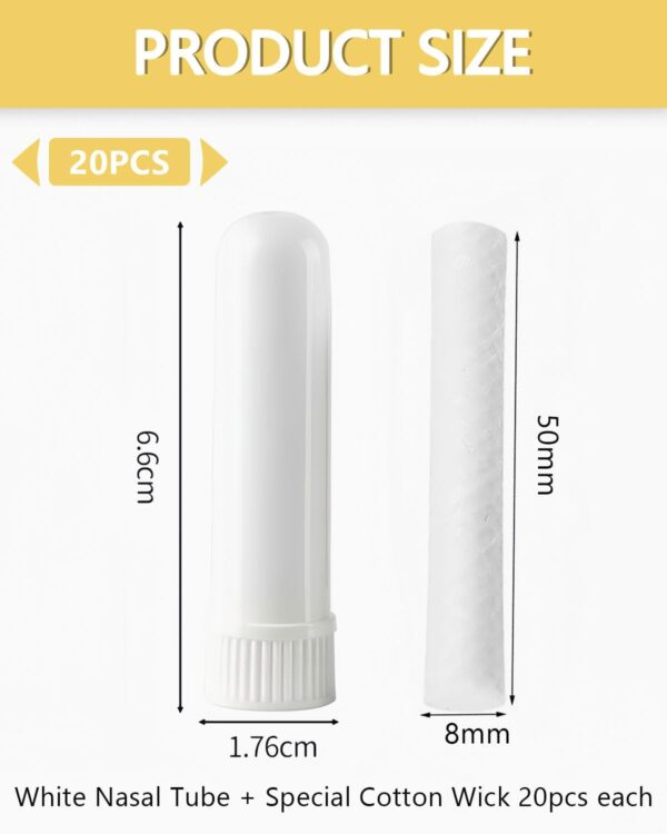 HSIXHAF 20 pcs Tubos de Aceites Esenciales, Aromaterapia Vacía Tubos Inhaladores Nasales con Mecha,Inhalador Recargable para Aromaterapia, Blanco - Image 2
