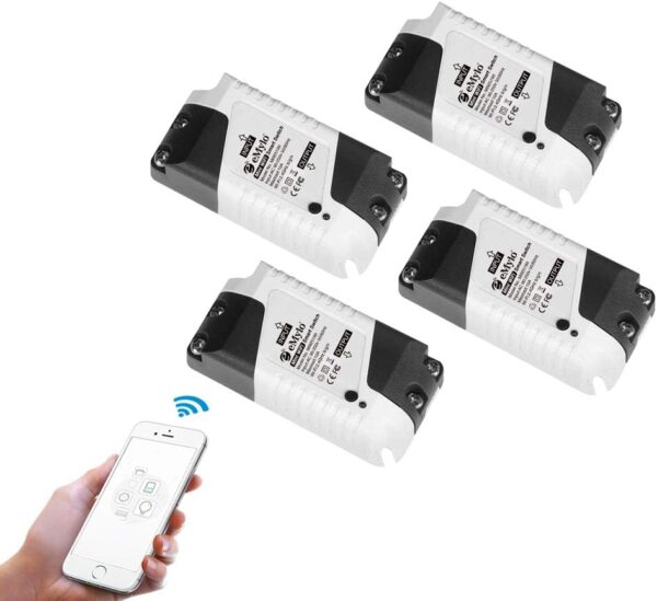 eMylo Smart WiFi Switch Mini Interruptor de luz de relé inalámbrico 220V Control remoto Temporizadores de automatización del hogar Compatible con Alexa Echo Google Home IFTTT Para IOS Android 4 pack